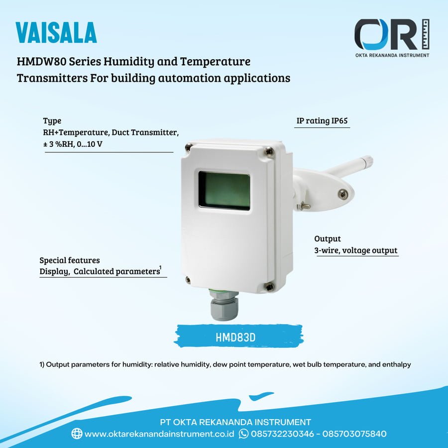VAISALA HMD83D RH+T Duct Transmitter, ± 3 %RH, 0…10 V, Display